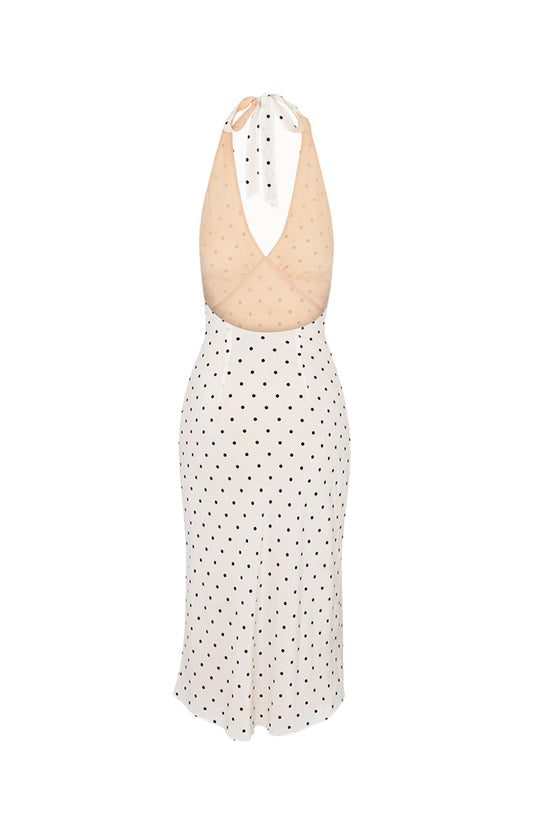 Gloria Polka Dot Halter Dress White