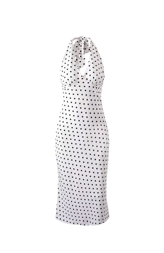 Gloria Polka Dot Halter Dress White