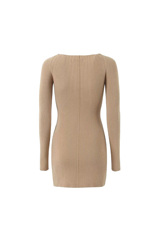 Winter Oat Cutout Knit Dress Biege