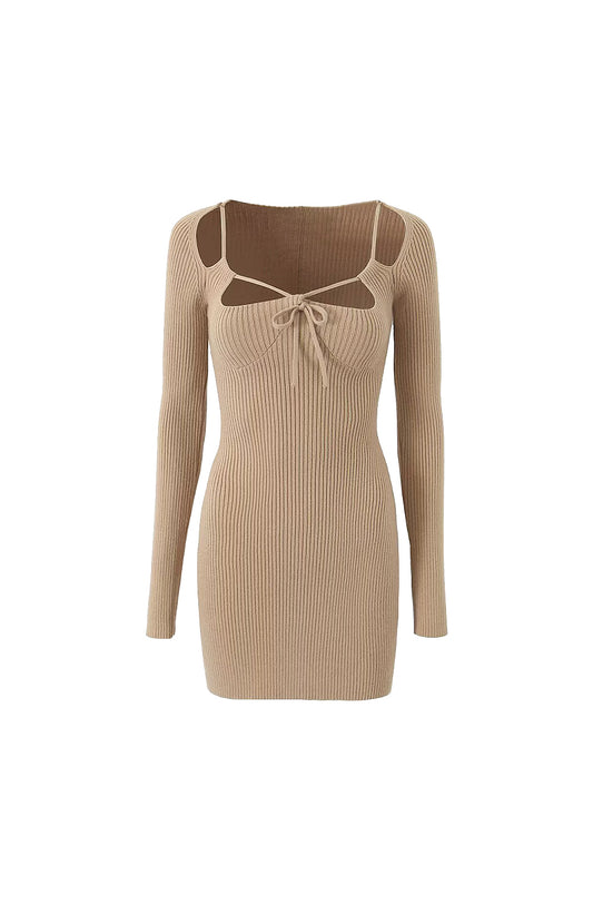 Winter Oat Cutout Knit Dress Biege